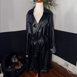 Black Faux Leather Trench Coat